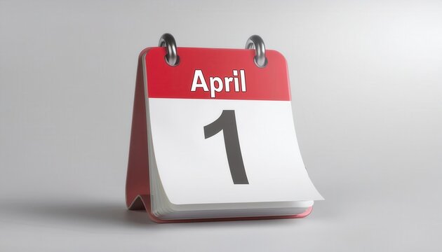 April 1st Desk Calendar with Red Header Flipping Pages. Perfect Symbol for April Fool's Day Pranks, Celebrations, and Humor Traditions. Fun and Creative Use Ideas for Social Media Marketing Campaigns