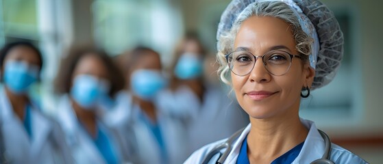 A woman wearing a white lab coat and a white hat