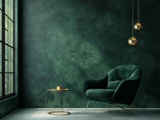 Emerald Green Room Featuring Velvet Chair And Gold Accents