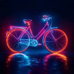 Fototapeta premium Neon Bicycle Silhouette Against Smooth Gradient Backdrop Evoking Urban Energy and Futuristic Technology