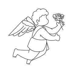 Cute Cupid Holding a Rose flower Illustration. Suitable for Coloring Book and other Art Project