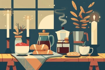 Fototapeta premium Cozy breakfast scene with candlelight
