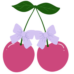 Cherry with coquette bow Sweet and adorable cartoon design for gifts and digital art