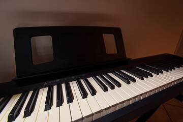 A digital piano keyboard close-up