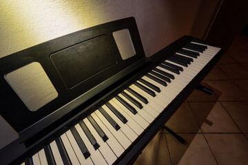 A digital piano keyboard close-up