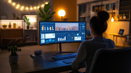 Data analyst working on financial projections in modern office