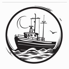 Fishing Boat vector image. Fishing boat on sea vector illustration design logo Vector Image 