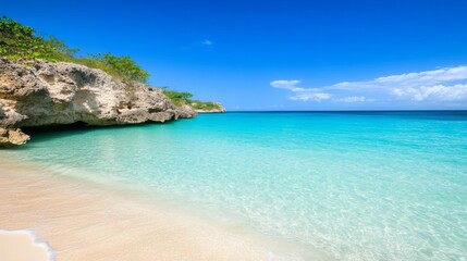 Fototapeta premium Secluded Cove Turquoise Water Sandy Beach Tropical Paradise