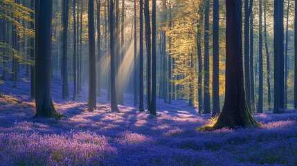 Obraz premium Wiosenny krajobraz w lesie, piękna tapeta natury, wiosenne tło generative ai 