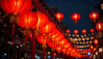 Obraz premium Chinese red lantern in the night of Chinese New Year.