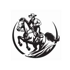 Cowboy On Horse logo design Images isolated on white background.