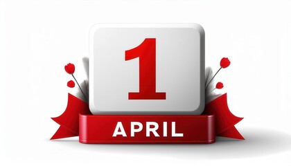 April 1st Cube Calendar Design. Bold Red and White Iconic Block Representation Perfect for April Fools' Day Promotions, Event Announcements, Prank Ideas, or Creative Social Media Campaigns
