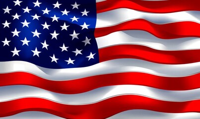 A wavy American flag displaying its iconic red white and blue colors symbolizing patriotism and national pride