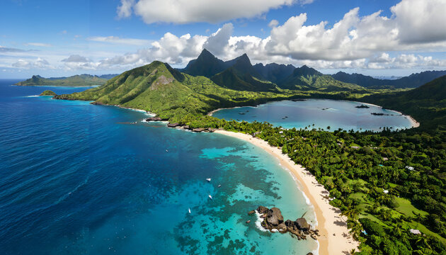 Vue a&eacute;rienne d'une &icirc;le tropicale paradisiaque