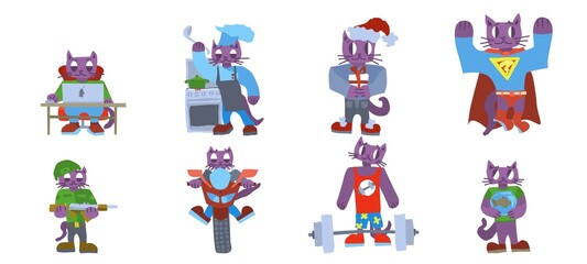 funny cats purple characters selection vector new