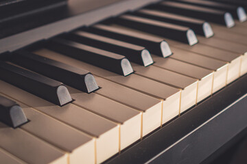 A digital piano keyboard close-up
