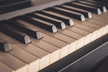 A digital piano keyboard close-up