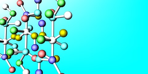 Colorful Molecular Model Representation on Bright Blue Gradient Background