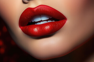 Striking Close-Up of Luscious Red Lips and Teeth