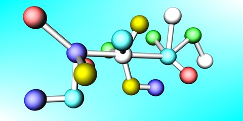 Colorful Molecular Model Representation on Bright Blue Gradient Background