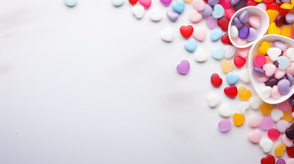 Colorful Candy Hearts on a Bright White Background