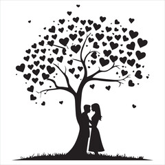 Valentin day Vector  tree silhouette isolated on white