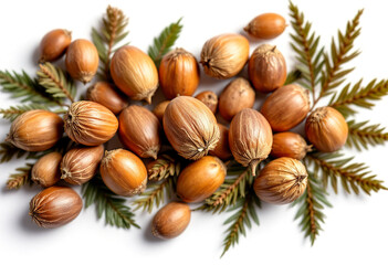 Top view a cedar nuts isolated on white background