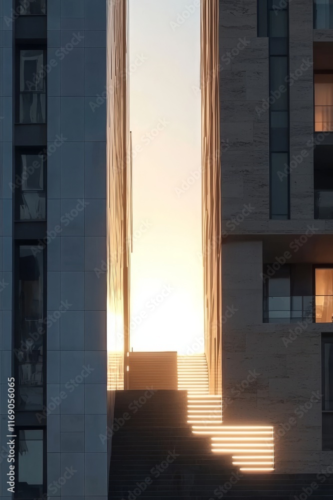 Poster modern architecture with illuminated stairs