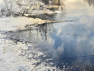 icy pond winter sky