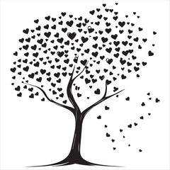 Valentin day Vector  tree silhouette isolated on white