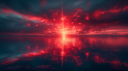 Fototapeta premium Abstract background with vibrant colors sunset and reflected light on calm waters. Generative AI