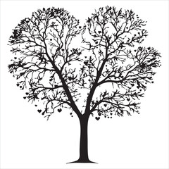 Valentin day Vector  tree silhouette isolated on white