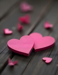 Obraz premium pink hearts on wooden background