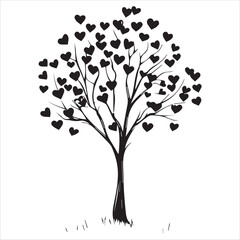 Valentin day Vector  tree silhouette isolated on white