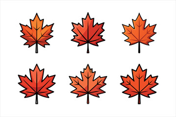 Cartoon Maple Leaves for Autumn Design on a white background