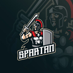 Spartan mascot logo design vector with modern illustration concept style for badge, emblem and t shirt printing. Spartan illustration with sword in hand.