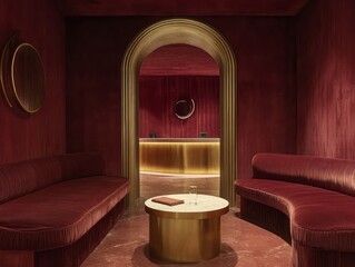 Luxurious Lounge Interior Design Featuring Red Velvet Sofas