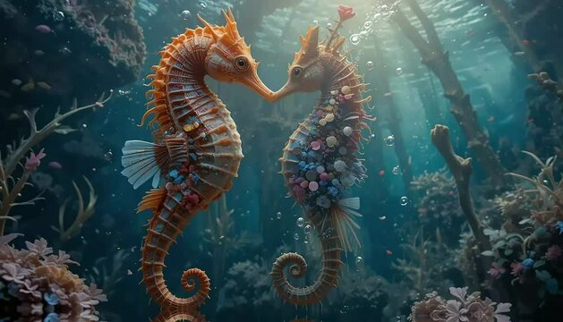 바닷속에서 입 맞추는 해마