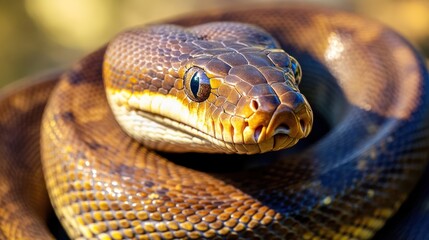 Fototapeta premium Intriguing Close-Up of a Brown Python in its Natural Habitat