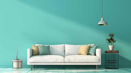 Cozy Living Room with Turquoise Wall and Modern Decor