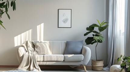 Modern Living Room with Natural Light and Greenery