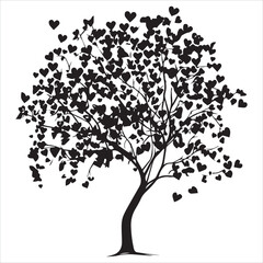 Valentin day Vector  tree silhouette isolated on white