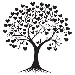 Valentin day Vector  tree silhouette isolated on white