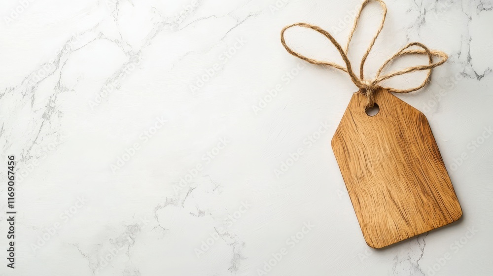 Poster artisan-style merchandise tag with rough texture minimalist design studio setting natural environmen
