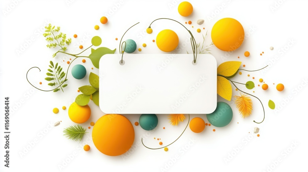 Poster creative retail display of artistic string tags with shapes minimalist setting graphic design abstra