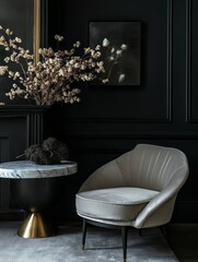 Elegant Living Room Decor Featuring Modern Chair and Dried Flowers