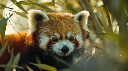 Naklejka premium Red Panda in Bamboo Forest: A Majestic Creature