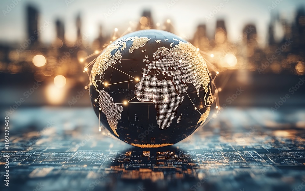 Aufkleber abstract digital globe with interconnected nodes and lines, representing global business networks, s