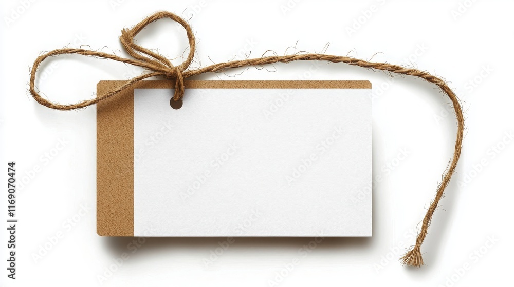 Poster classic rectangular retail tag with decorative string on a white background product label design min