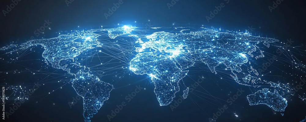 Poster abstract network of digital nodes and lines forming a global business connection, symbolizing corpor